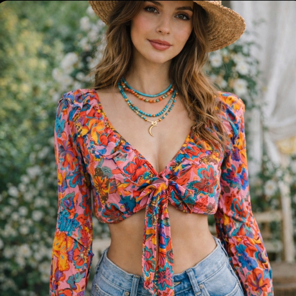Floral Ruffle Crop Top - Picture 5 of 16